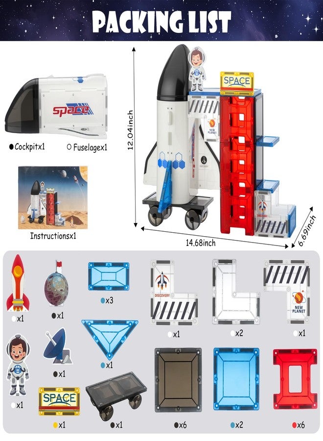 VROGTIK Space Theme Magnetic Tiles Building Set, 30-Piece Construction Toy with Rocket Ship Design, Educational STEM Playset for Kids - Image 4